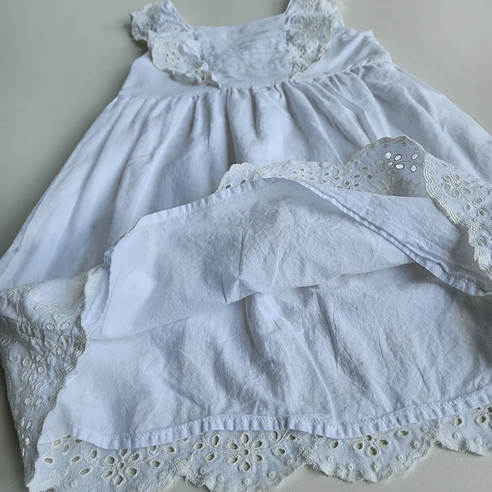 Gymboree Girls 6 White Sleeveless Sundress Eyelet Flutter Prairie Linen Cotton